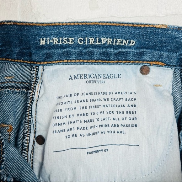 American Eagle Women's Hi Rise Girlfriend Jeans Button‎ Fly Size 0 R - Picture 9 of 13